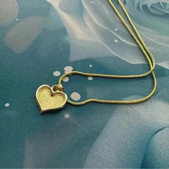 Handmade 18” Gold Red White & Blue Heart Necklace with Gold 1.2mm Snake Chain - Picture 3 of 9